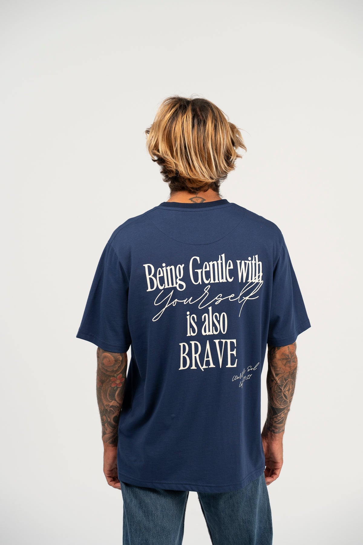 Warrior Sol Being Gentle T-Shirt - lifestyle photo | mission-driven cancer support apparel