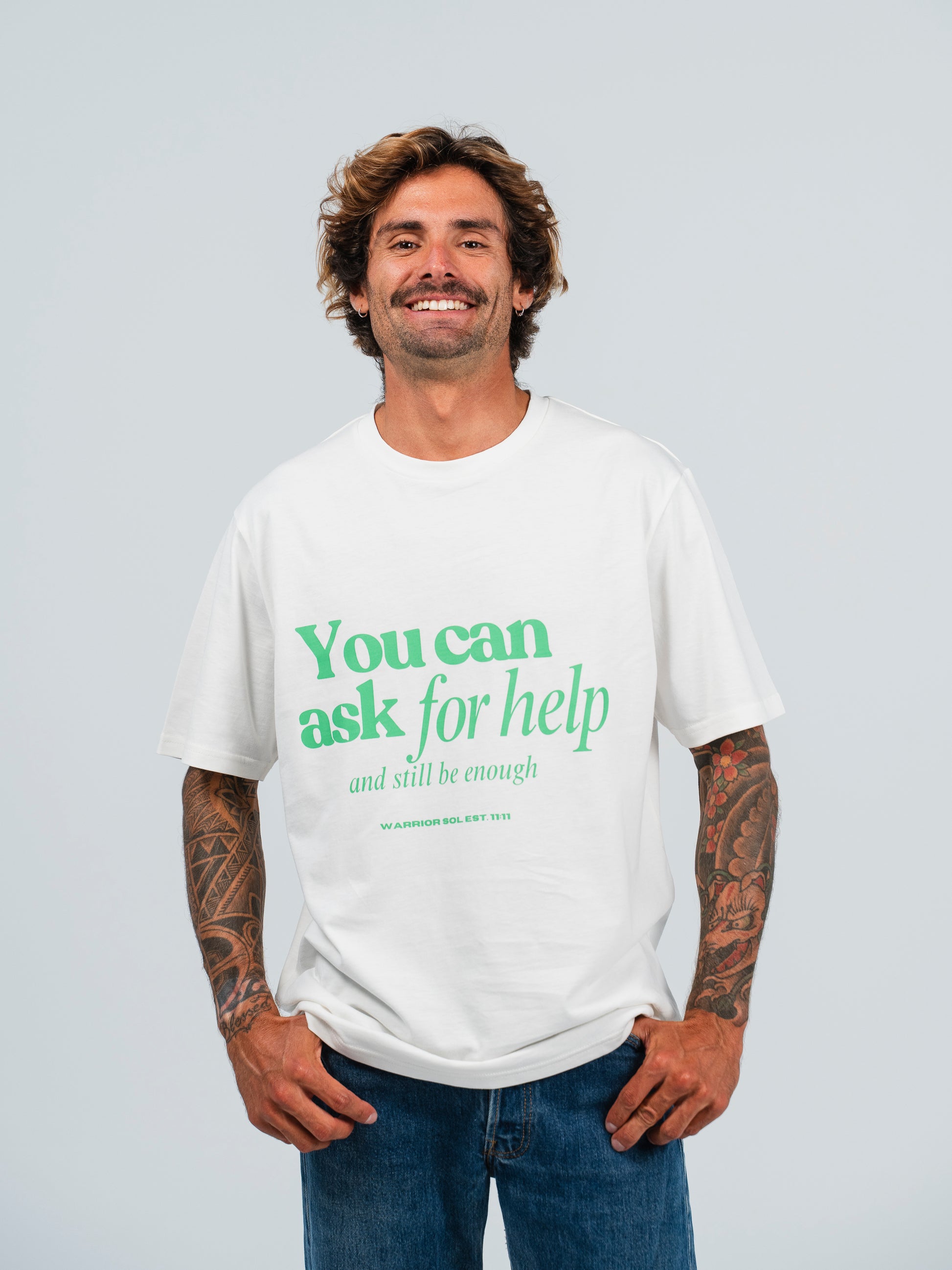 Warrior Sol Brave Series Asking For Help T-Shirt in Coconut White front view