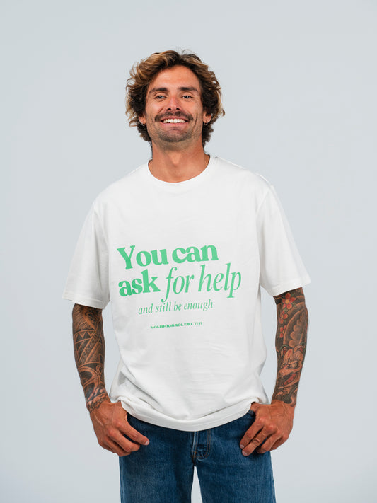 Warrior Sol Brave Series Asking For Help T-Shirt in Coconut White front view