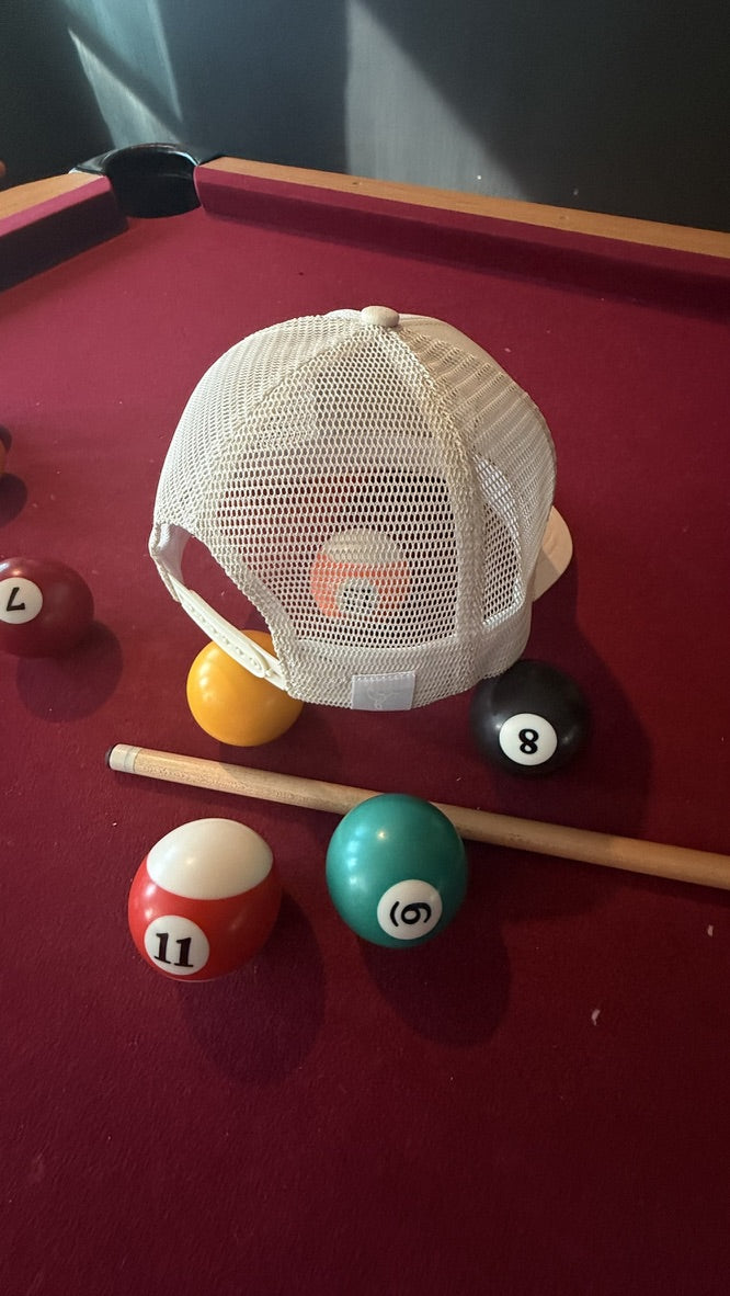 Warrior Sol Hummingbird Sunrise 6-panel trucker hat, Sand + Shell colorway, back mesh view