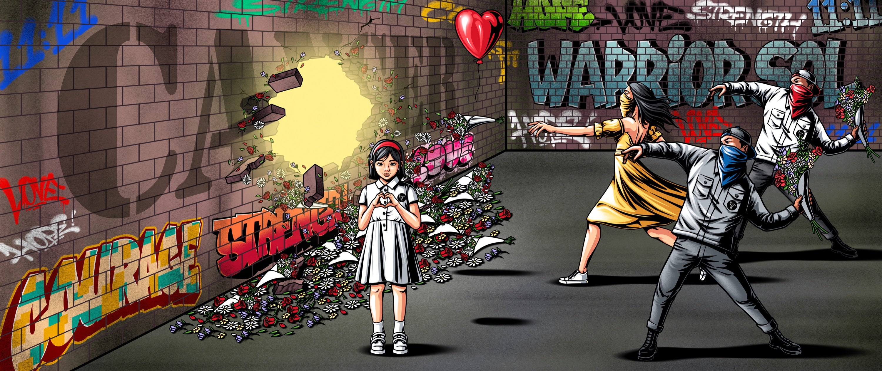Warrior Sol flower thrower mural