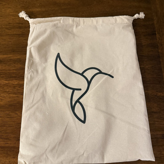 Organic cotton hummingbird drawstring bag